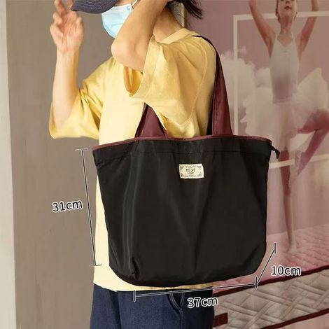 Sac de courses écologique à cordon — Sac à bandoulière pour femme, élégant et pliable (Noir)