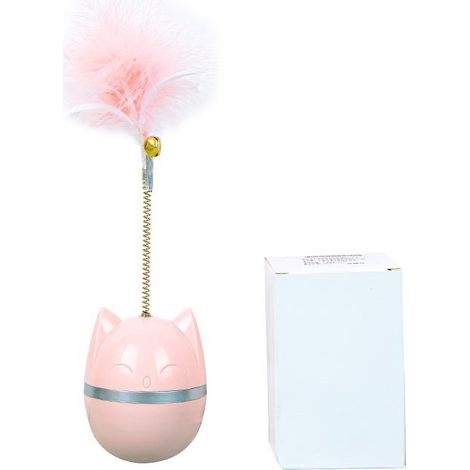 Jouet pour chat en forme de baguette, jouet interactif en plumes pour chat avec clochette pour stimuler l'instinct des chats d'intérieur, chaton rose (1/4)