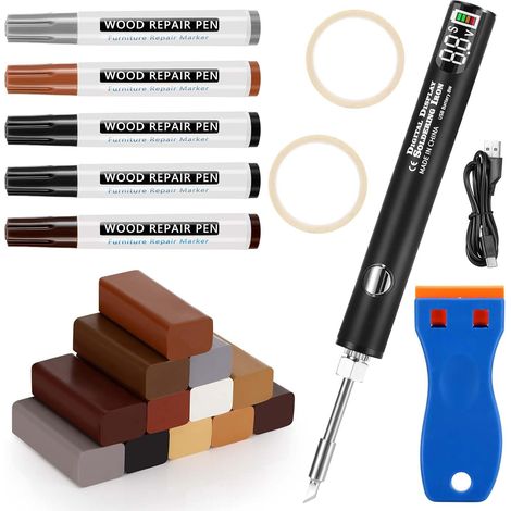 Kit Reparation Carrelage, Cire de Réparation de Meubles Couleurs Kit Reparation Parquet Stratifié, Wood Repair Kit pour Meubles en Vinyle PVC, Parquet, Bois, Rayures (1/5)