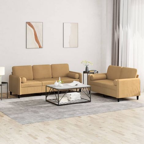 Samt - 2-tlg. Sofagarnitur mit Kissen Braun Samt (1/5)
