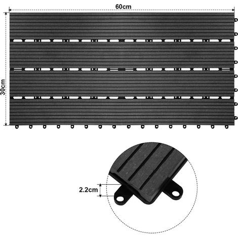 Randaco Terrassenfliesen Holzfliesen Balkon 30x60cm, WPC Fliesen Wasserfilterbar Terrassen Garten, Anthrazit 36 Stück