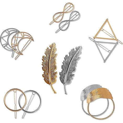 Pinces à cheveux en métal pour femmes, épingles à cheveux en forme de feuille, plume, cercle, triangle, lune infinie (1/5)