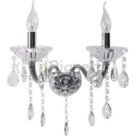 Applique da parete classico 2 braccia attacco piccolo E14 oro argento vetro con cristalli lampada vintage Argento
