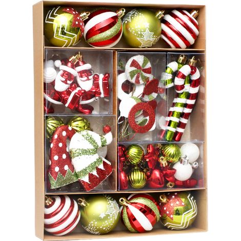 boules de Noël peintes rouges et vertes anti stress pendentifs décoration pour sapin Lot de 50 (1/5)