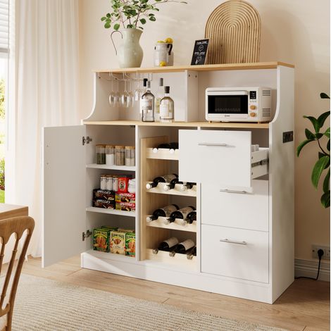 Buffet enfilade 120 cm avec range-bouteilles blanc OKMYHOME (1/5)