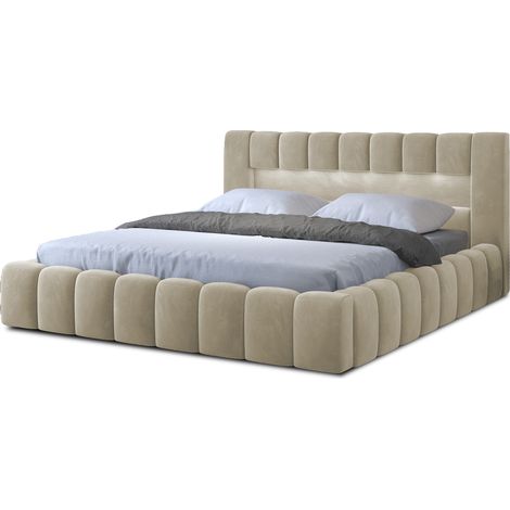 Les Tendances – Lit coffre Luto prestige 160x200 cm – Revêtement velours italien premium – Coffre avec mécanisme à vérins – Beige clair - clair-160x200 (1/5)