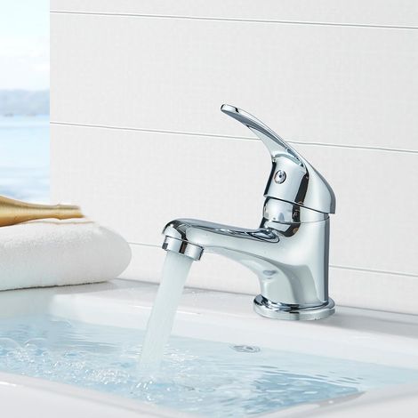 Robinet mitigeur de lavabo, Classic Brass Chrome Monobloc Bathroom Sink Taps with Sink Plug, Single Lever Morden Basin Taps (1/5)