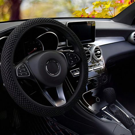 Elastischer Lenkradbezug, warm im Winter und kühl im Sommer, universell für 15-Zoll-Lenkräder, aus atmungsaktiver Mikrofaser mit Eisseiden-Effekt, rutschfest, geruchlos und leicht zu transportieren, s
