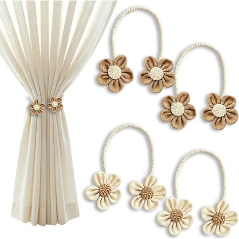 Lot de 4 Embrasses de Rideaux, Attache Rideaux en Marron et Beige, Embrasse pour Rideau en Forme de Fleur Réglable en Coton et Lin pour Le Salon et la Chambre Ainsi Que Le Bureau (1/5)