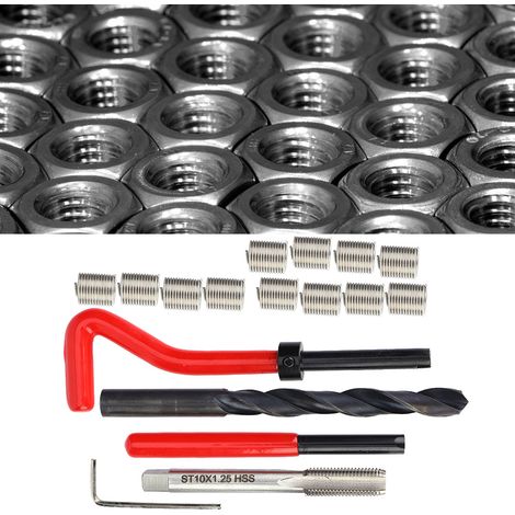 Kit de réparation de filetage 17 pièces M10x1,25 en acier inoxydable, jeu de tarauds pour filetage femelle (1/5)