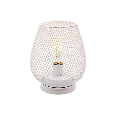 MINKUROW Lampada Da Tavolo Decorativa A Led A Gabbia Per Uccelli In Rete Metallica Retrò In Stile Industriale Nordico, Luce Notturna (Bianco) (1/5)