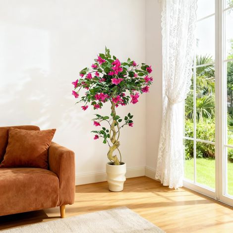 Großer künstlicher Bougainvillea-Baum, 120 cm hoch, Topfpflanze, mit realistischen Blüten und Blättern, aus Kunststoff, geeignet für Wohnzimmer, Büros, Gärten, Eingangsbereiche und andere Orte. (1/5)