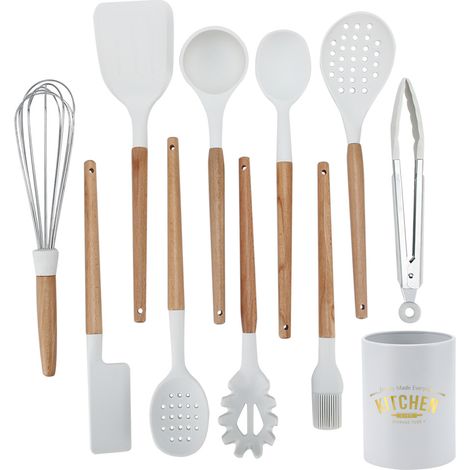 11-teiliges Set antihaftbeschichteter, weißer Silikon-Küchenutensilien mit Aufbewahrungsbox (1/5)