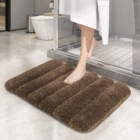 Tapis de salle bain en moelleux absorbant et imperméable pouces pour buanderie 16x24 tissu marron (1/4)