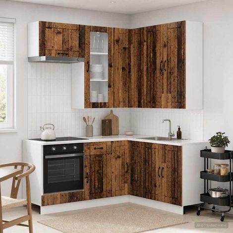 vidaXL Unité de cuisine LUCCA 8 pcs Bois ancien Bois d'ingénierie (1/5)