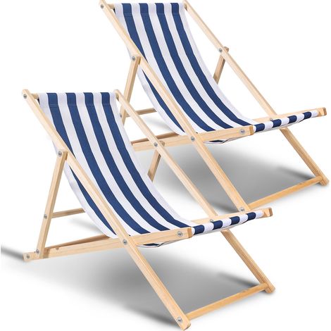 Randaco 2X Chilienne de jardin Chaise longue pliante Confortable Balcon Bois Chaise longue 120 kg Bleu (1/5)