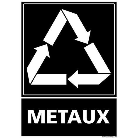 Panneau Recyclage METAUX, Tri sélectif des déchets métalliques. Recyclage en déchetterie. Autocollant, PVC ou Alu, au choix - Plastique PVC 1,5 mm - 300 x 420 mm (1/5)