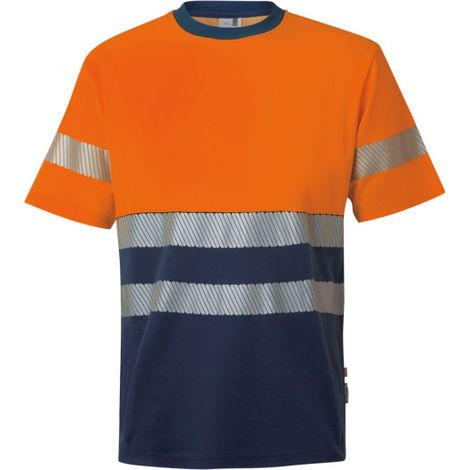 Camiseta algodón bicolor manga corta Reflatex RS con cinta reflectante Serie 305509 VELILLA S Azul navy / Naranja flúor (1/4)