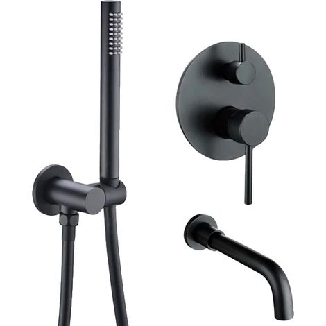 Rubinetto a parete, supporto singolo con doppio comando, struttura in ottone, nero, 210 mm-a (1/2)