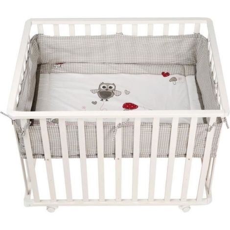 Parc bébé 100x75 cm – Tapis Adam et Eule imprimé chouette – 4 roues – Sécurisé avec barres plates et insert rembourré – Roba (1/7)