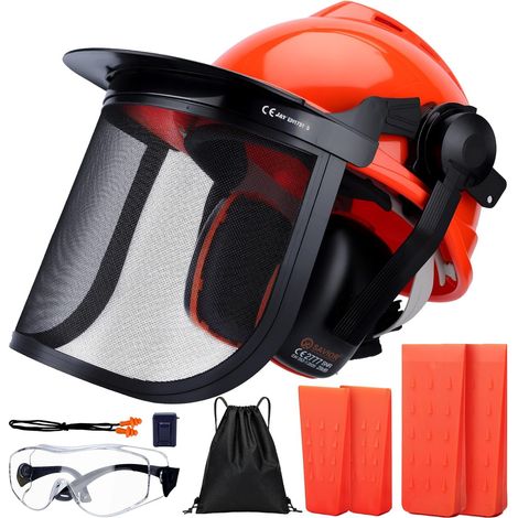 Safety Helmet for EN397 Chainsaw with 4 Felling Corners Hearing Protectors and Visor, Forest Protection Helmet, 54 to 63 cm Head Circumference Adjustable (1/5)