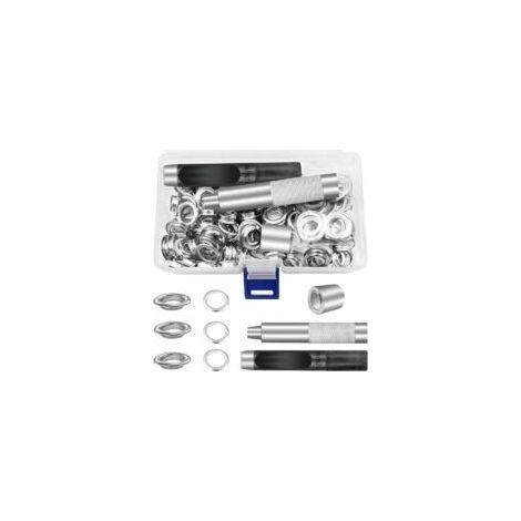 Kit de herramientas para ojales metálicos de 12 mm, juego de 100 ojales para reparación de lonas, toldos y tiendas de campaña, color plata (1/2 pulgada) - Crezuo
