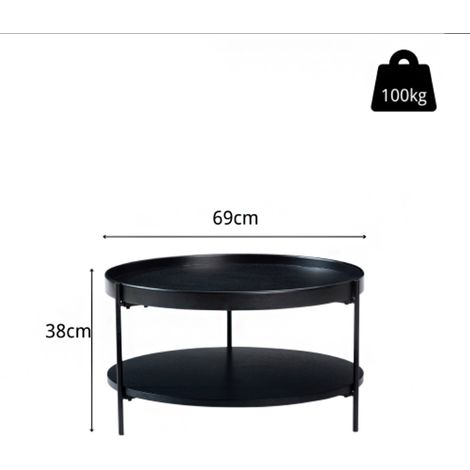Table basse ronde moderne à 2 plateaux – Bois et fer, dimensions 69 x 69 x 38 cm – Design épuré pour salon (1/5)