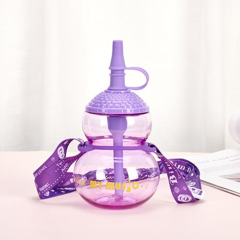 Gourde transparente en forme de calebasse pour enfants, écologique, sans odeur, portable avec paille et sangle, violette (1/5)