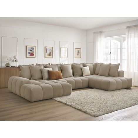 Bobochic – Canapé panoramique convertible coffre EVEREST – 6 places – Tissu texturé déperlant – Longueur 423 cm – Largeur 212 cm – Style moderne (1/5)