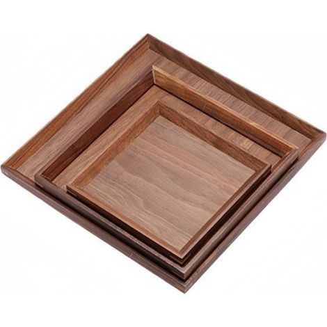 Plateau Carré En Bois De Noyer, 15x15x2 Cm, Pour Service The Dessert Décoration Maison Restaurant (1/4)