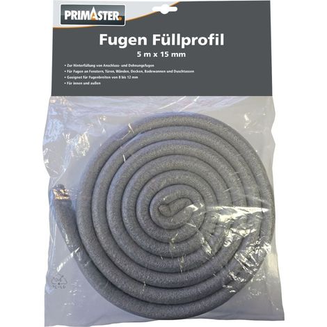 Primaster PE-Fugenfüllprofil Grau 5m x 15mm Fugenprofil Rundschnur Fugenschnur