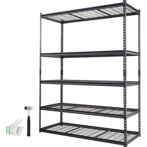 Étagère de rangement 5 niveaux réglables, capacité 907 kg, robuste en métal, noir, 152 x 61 x 198 cm, idéale pour garage, cuisine, cave, salle de bain, buanderie. (1/5)