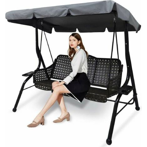 Toit De Rechange - Balancelle De Jardin 3 Places - Tissu Oxford Impermeable UV - Gris - 195 X 125 X 15 Cm (1/4)