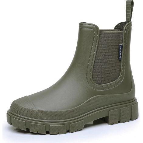 Femmes Bottes de Pluie Courtes Impermeable Caoutchouc Botte Antidérapant Légères Chelsea Bottines Confortables Jardinage Chaussures
