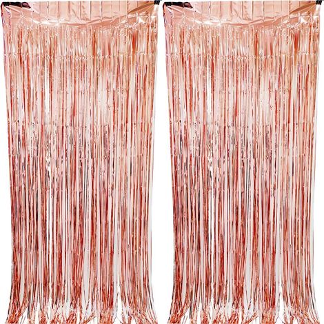 Lot de 2 rideaux à franges métalliques de 2 m pour décoration de mariage, d'anniversaire et de remise de diplômes (or rose) (1/5)
