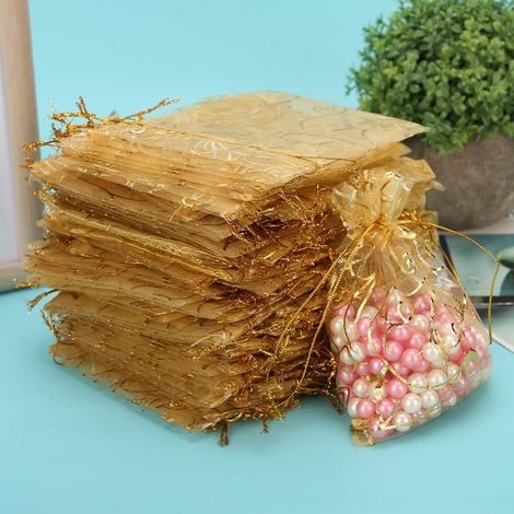 Organza Drawstring Pouch, Gift Bag, Reusable Storage Pouch for Jewelry, Tea and Small Keepsakes, Floral Pattern, Compact Bag for Gifting and Organizing (1/5)