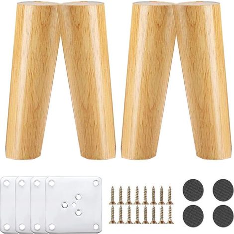 4PCS Pieds de Meuble en Bois,Pieds de Canapé de Rechange Conception Inclinée Pied de Lit en Bois Pieds de Table Pieds de Meubles avec Accessoires pour Lit,Placard,Banc,Meuble TV,Armoire (20cm) (1/5)