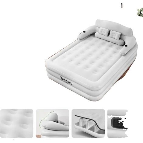 Materassino gonfiabile, dimensioni 203 x 152 cm, materiale velluto e PVC, pompa e accessori inclusi, pompa di gonfiaggio esterna, ideale per campeggio e picnic. (1/5)