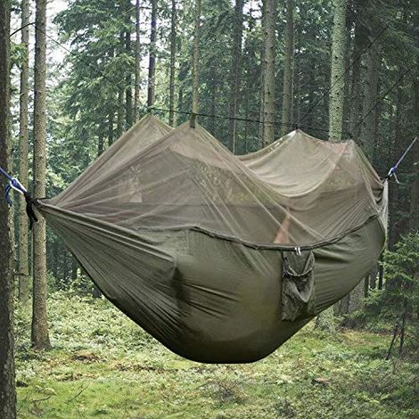 Nylon Swinging Hammock Double Person Outdoor Camping Tent Travel Hanging Bed - Army Green