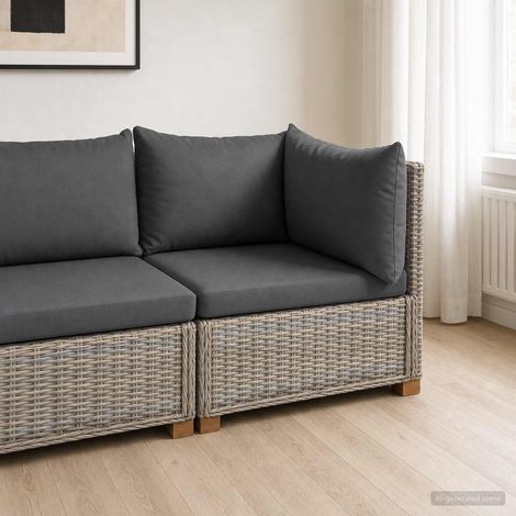 vidaXL Canapé d'angle avec coussins GENDT Rotin naturel Gris Kubu (1/5)