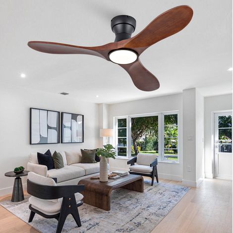 Ventilatore da soffitto 42 pollici con LED 3CCT, telecomando 6 velocità, motore DC reversibile, nero noce scuro (1/5)