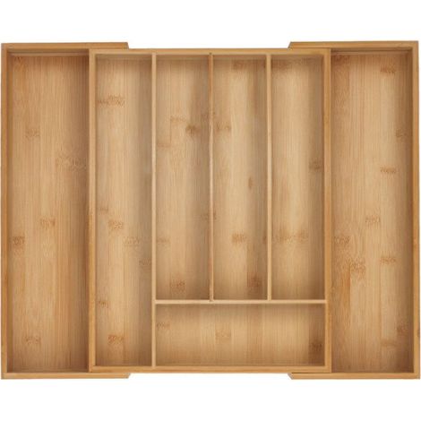 Range-Couverts - Bambou Naturel - Réglable 32,5-53,5 cm - 5 à 7 Compartiments - Pour Tiroir Cuisine Bureau Bricolage - 1 Pièce (1/5)