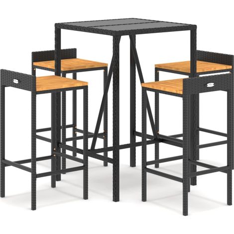 Maison Exclusive - Ensemble de bar jardin 5 pcs noir poly rotin/bois massif acacia (1/5)
