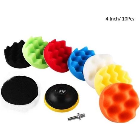 10Pcs Éponge de polissage lustrage Pad d'épilation Kit pour voiture Polisseur Tampon avec adaptateur de forage 4" - royalachat