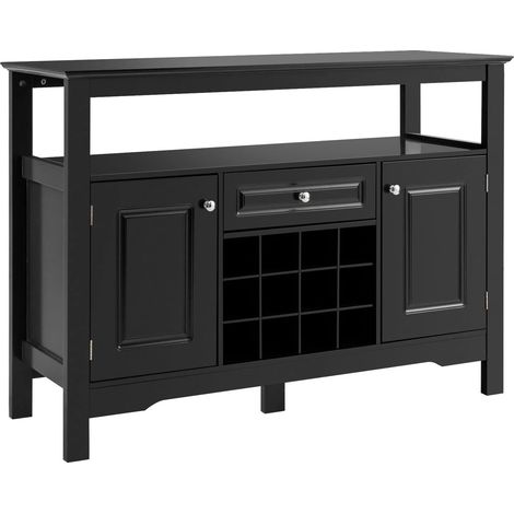 Costway – Buffet de cuisine noir avec casier à vin – 1 tiroir, 2 armoires, étagères – Dimensions 117 x 40,5 x 82,5 cm – MDF robuste et facile à nettoyer (1/5)