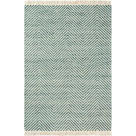 Tapis kilim tissé en laine 140x200 vert et beige rectangle motif simple TWILL