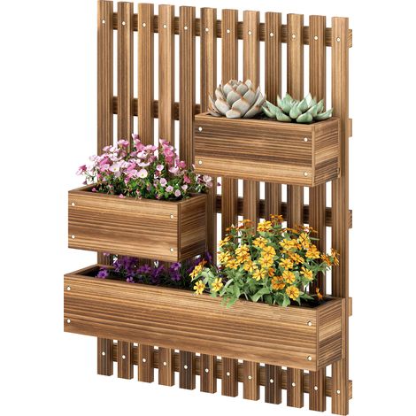 Jardinière murale potager avec 3 bacs en bois massif amovibles 60 x 16 x 80 cm (1/5)