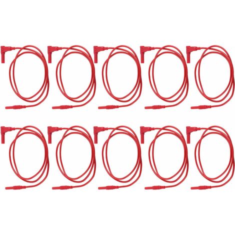 Jeu de 10 cordons de test à fiches bananes, droits et pivotants, télescopiques, de protection, J.70026, 4 mm, rouges (1/5)