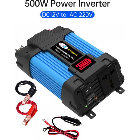 Onduleur 500W 12V DC vers 220V AC chargeur auto avec 2 ports USB protections multiples pour téléphone ordinateur portable pompe sein nébuliseur drone (1/3)