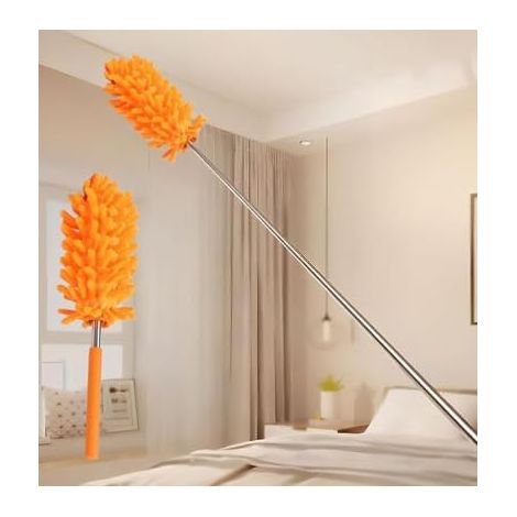 Plumeau extensible en microfibre avec poteau – Outil de nettoyage réutilisable pour plafond, lames, fenêtres et meubles, tête pivota (1/4)
